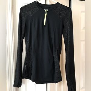 Fabletics Black Long Sleeve Top with Neon Yellow Zip